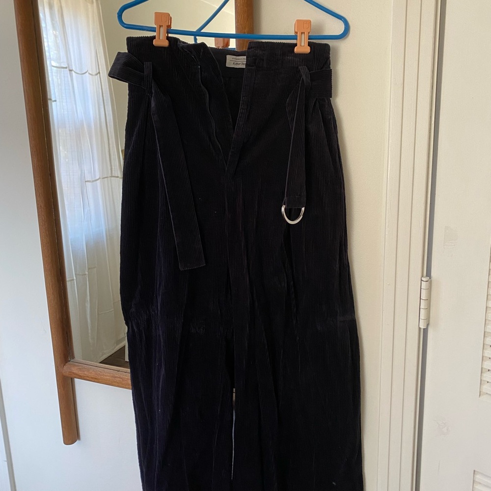 Navy Corduroy Wide-Leg Pants
